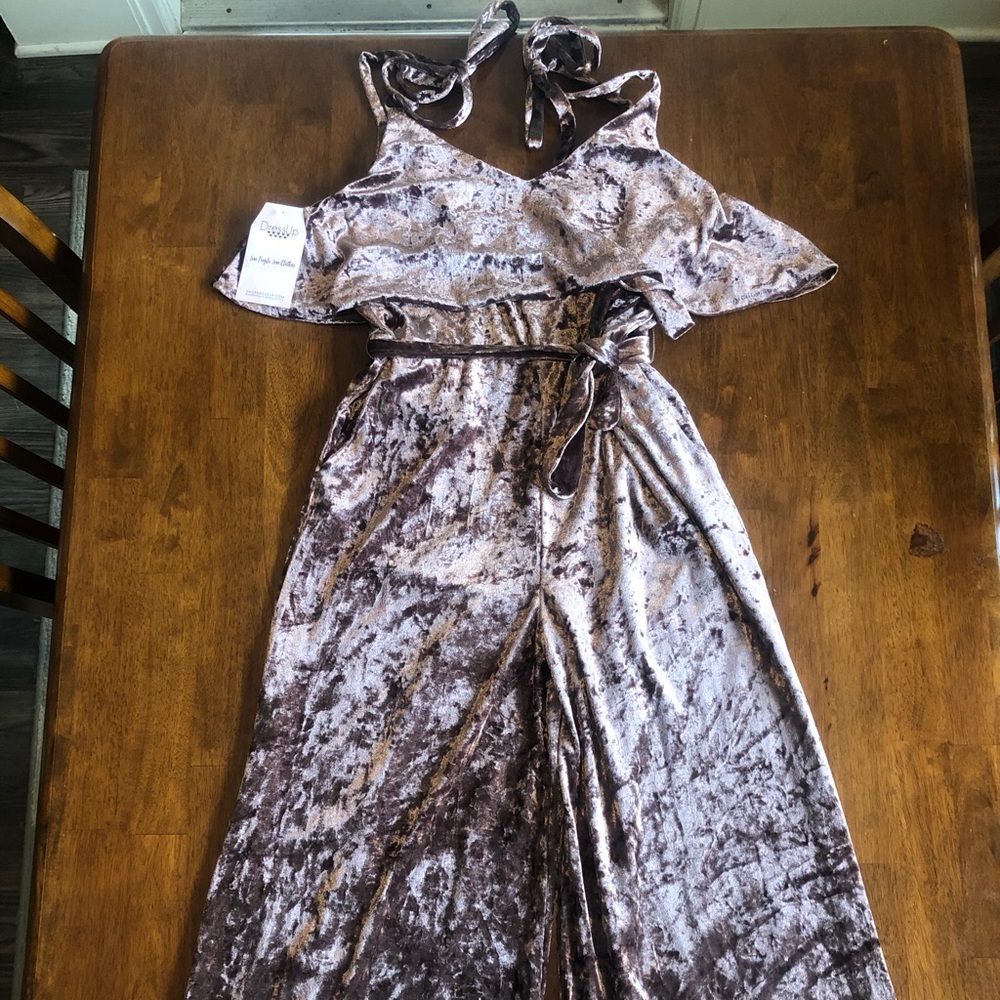 Purple/Mauve Crushed Velvet Jumpsuit